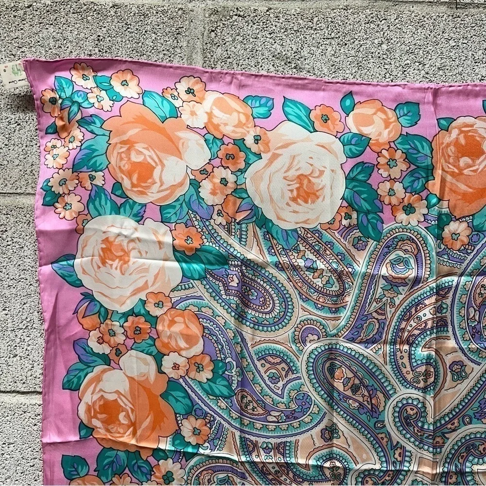 Silk Pink Paisley Floral Scarf